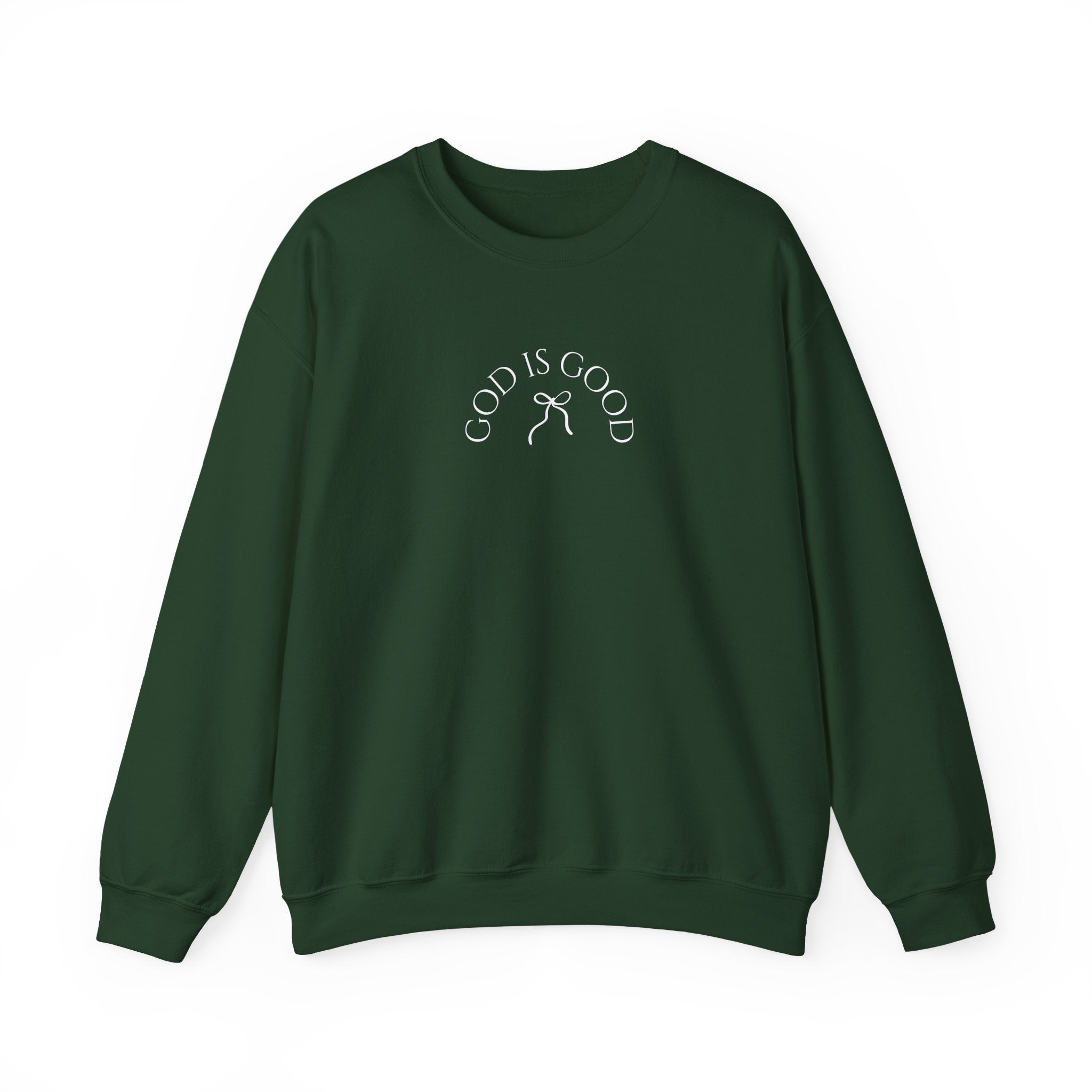 Crewneck Sweatshirt - "God Is Good" Minimal Arch Graphic | Cozy Faith-Based Pullover