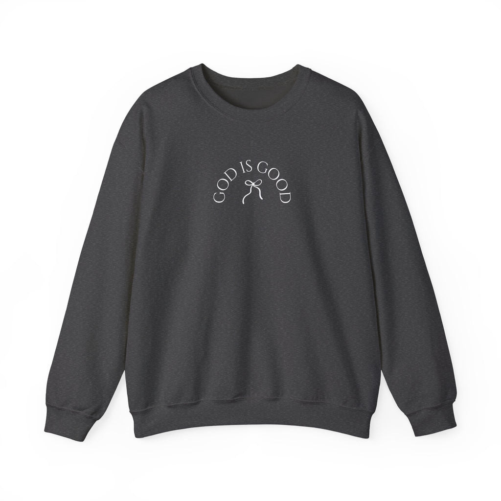 Crewneck Sweatshirt - "God Is Good" Minimal Arch Graphic | Cozy Faith-Based Pullover