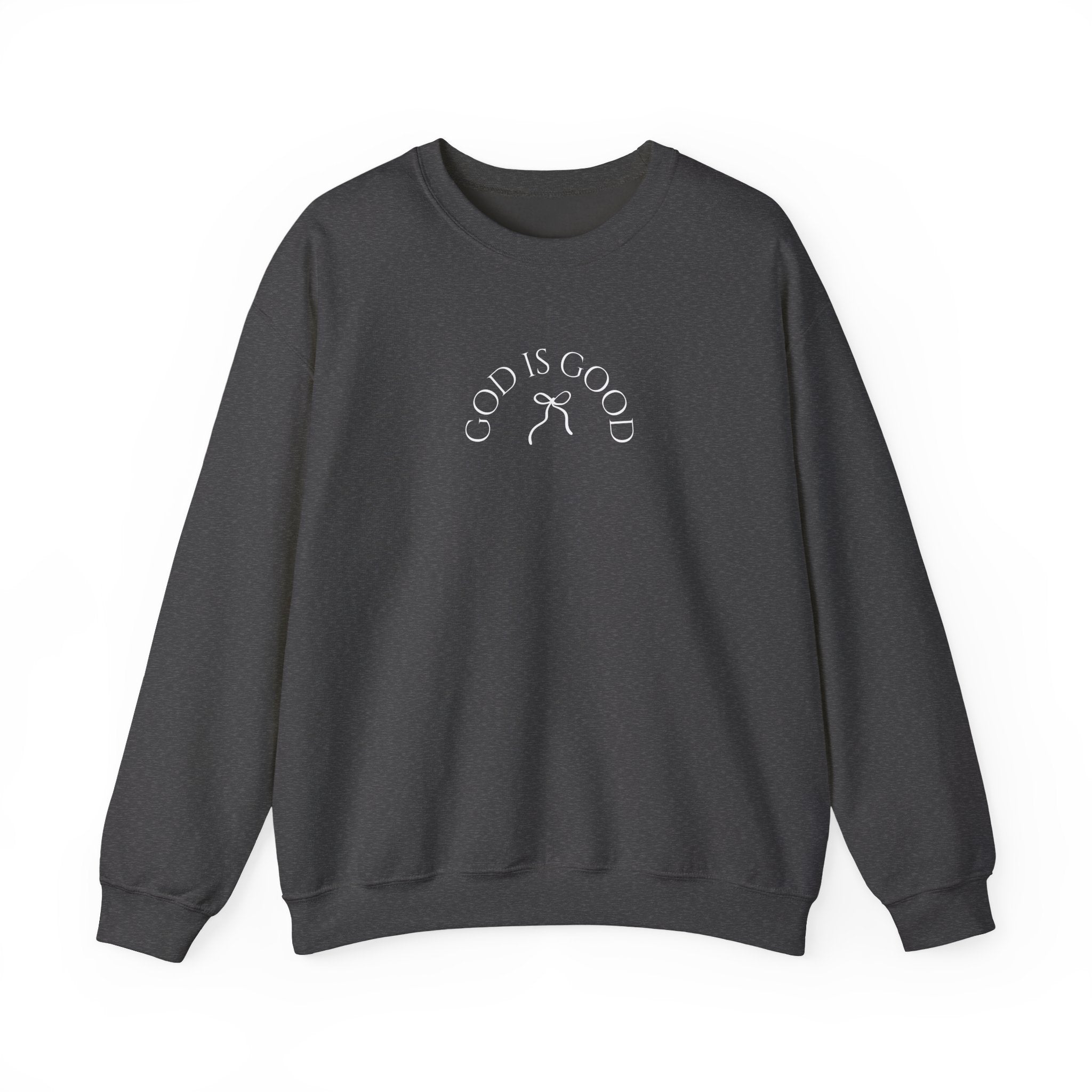 Crewneck Sweatshirt - "God Is Good" Minimal Arch Graphic | Cozy Faith-Based Pullover