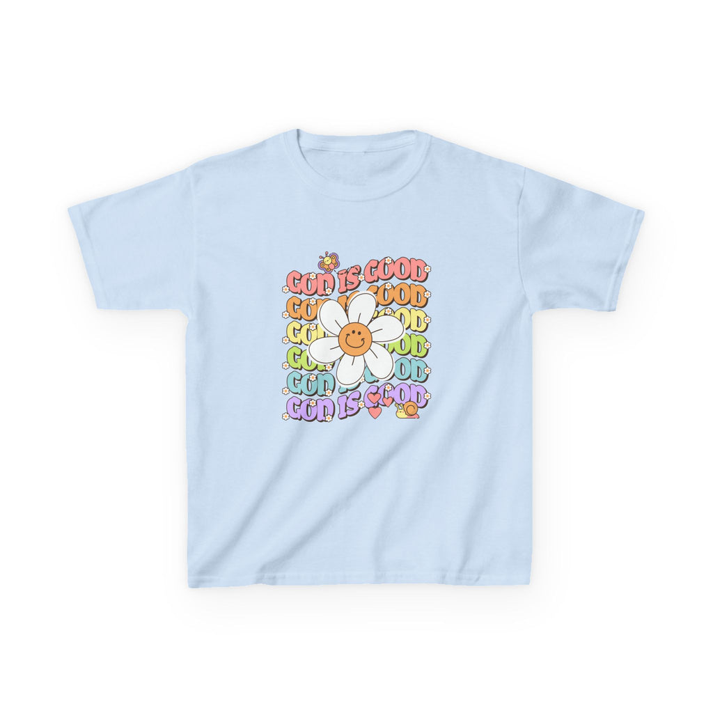 Kids Tee — "Cup Is Good" Smiling Daisy Retro Rainbow Graphic