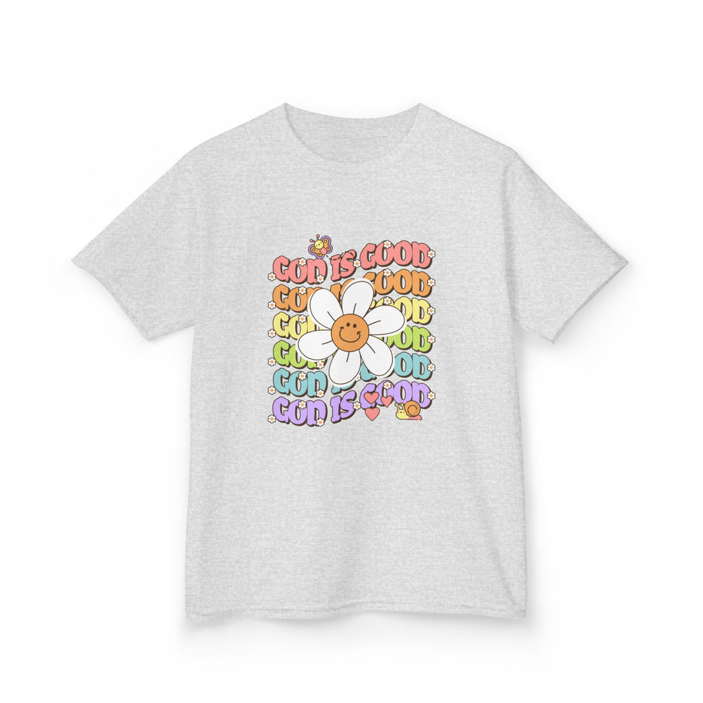 Kids Tee — "Cup Is Good" Smiling Daisy Retro Rainbow Graphic