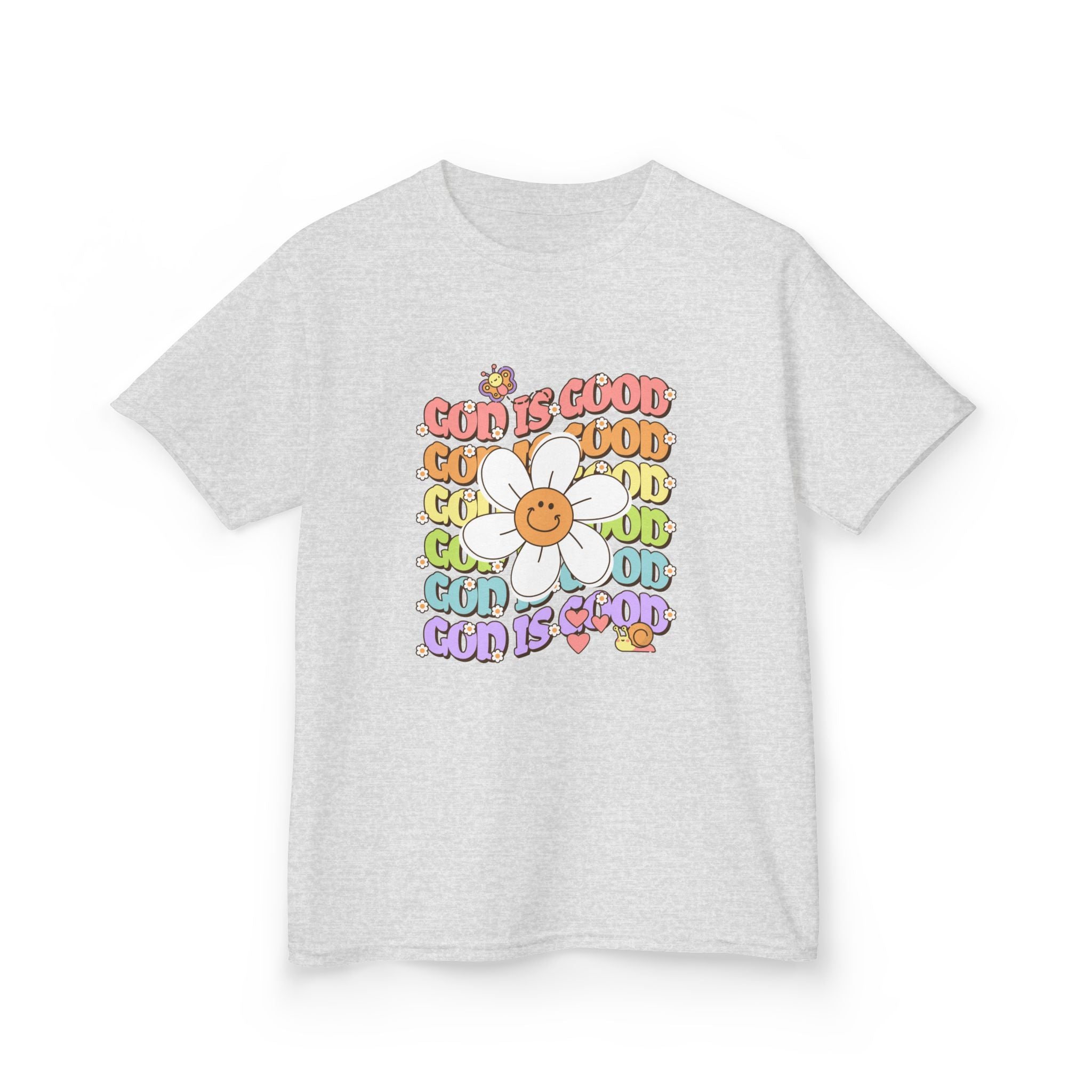Kids Tee — "Cup Is Good" Smiling Daisy Retro Rainbow Graphic