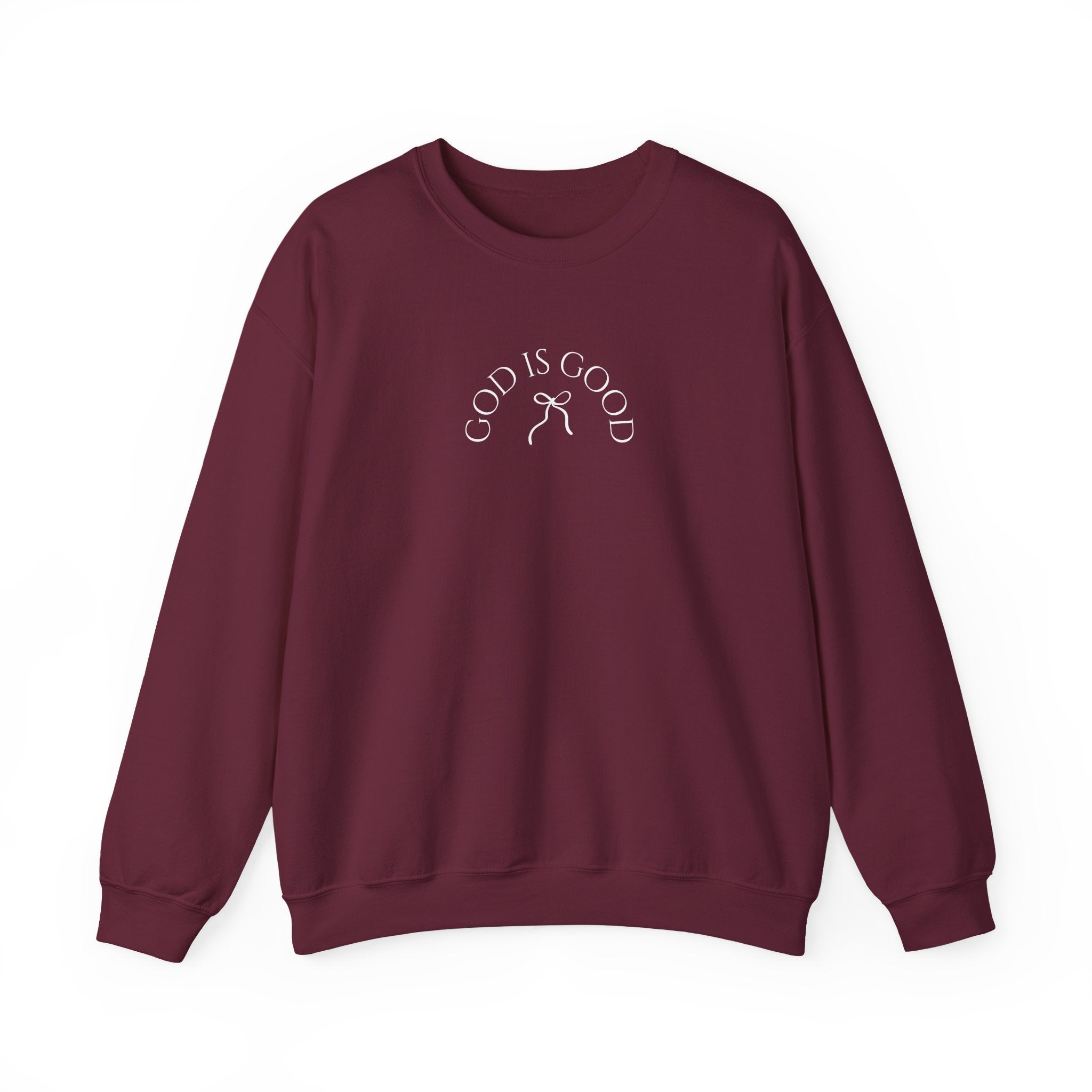Crewneck Sweatshirt - "God Is Good" Minimal Arch Graphic | Cozy Faith-Based Pullover