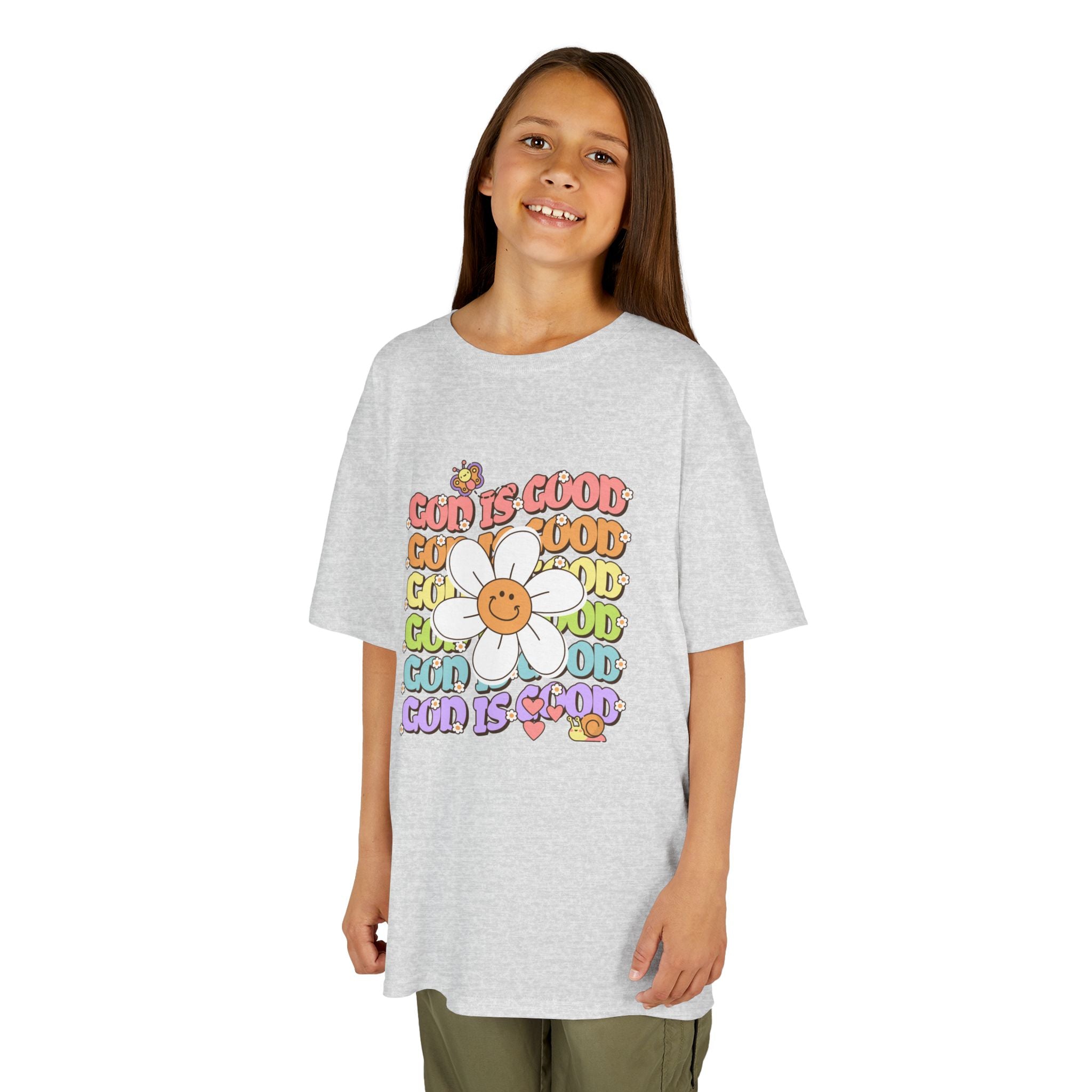Kids Tee — "Cup Is Good" Smiling Daisy Retro Rainbow Graphic