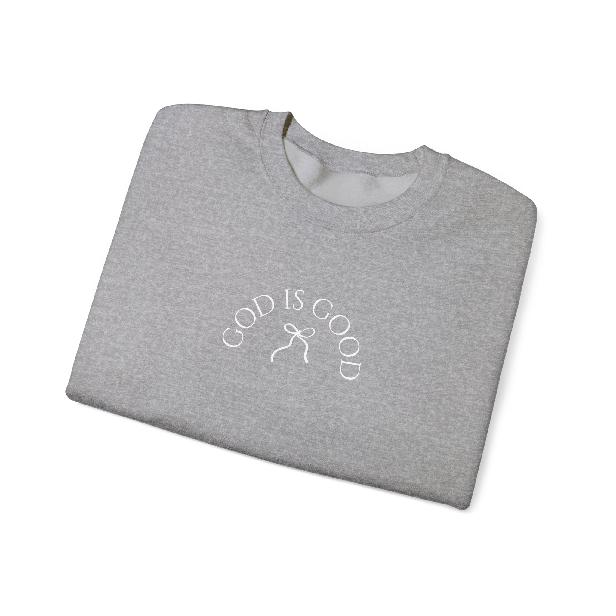 Crewneck Sweatshirt - "God Is Good" Minimal Arch Graphic | Cozy Faith-Based Pullover