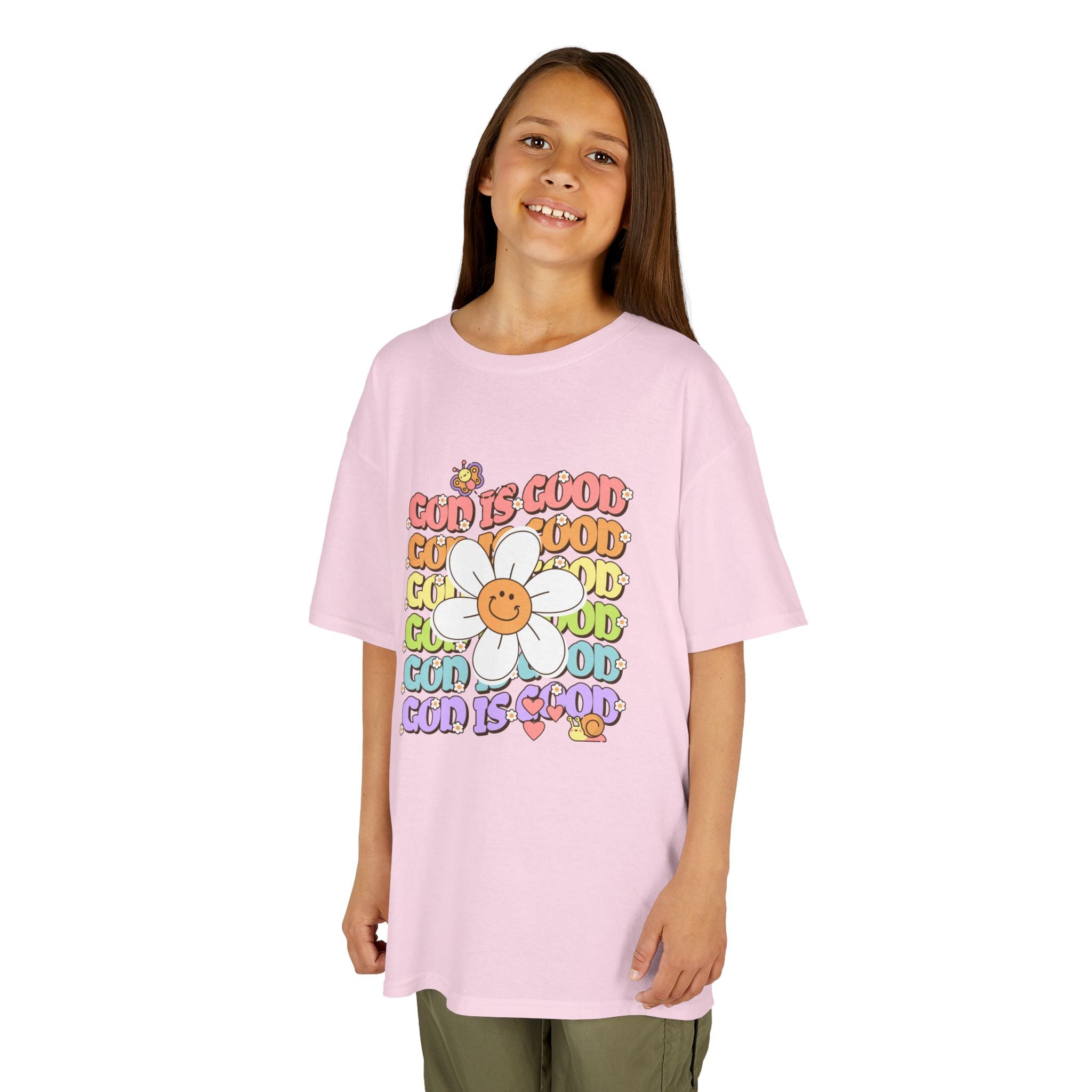 Kids Tee — "Cup Is Good" Smiling Daisy Retro Rainbow Graphic