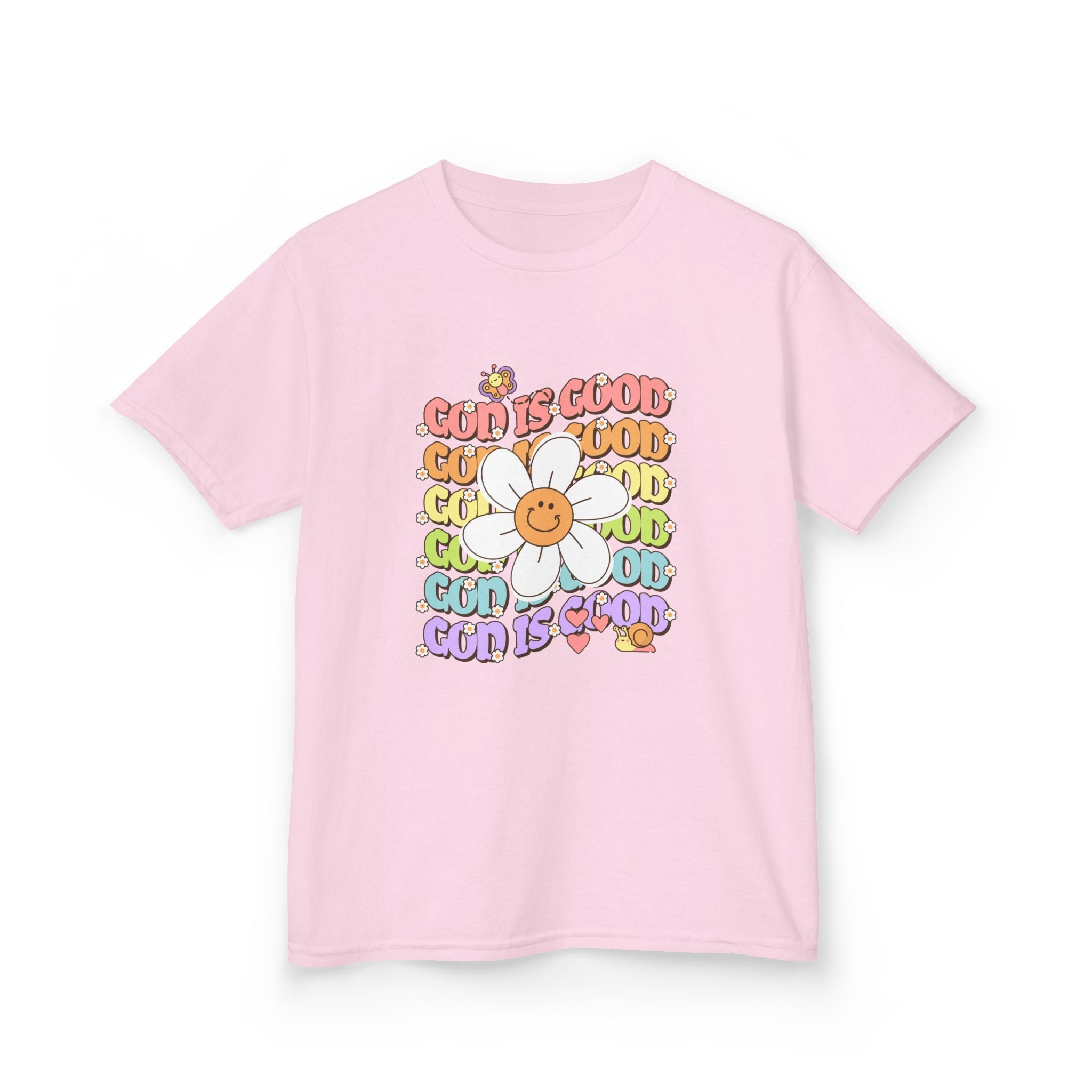 Kids Tee — "Cup Is Good" Smiling Daisy Retro Rainbow Graphic