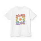 Kids Tee — "Cup Is Good" Smiling Daisy Retro Rainbow Graphic