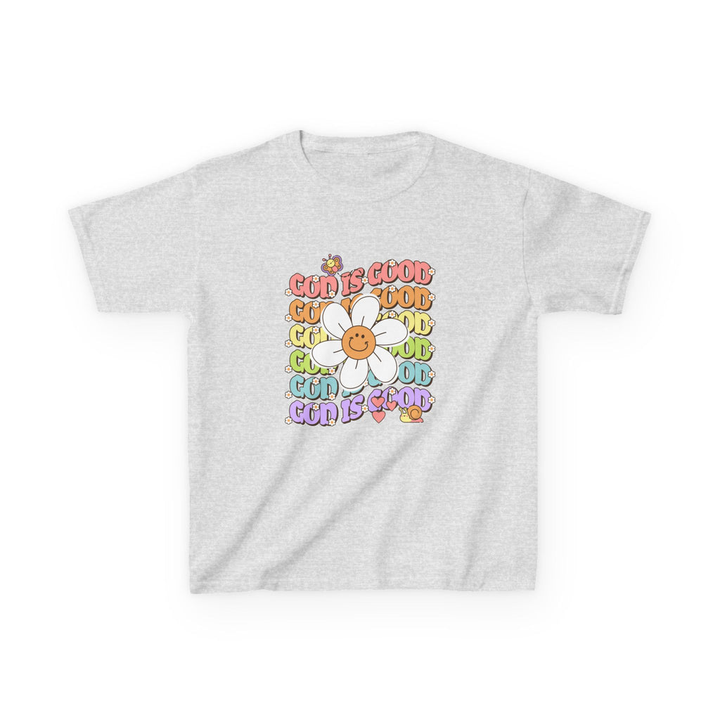 Kids Tee — "Cup Is Good" Smiling Daisy Retro Rainbow Graphic