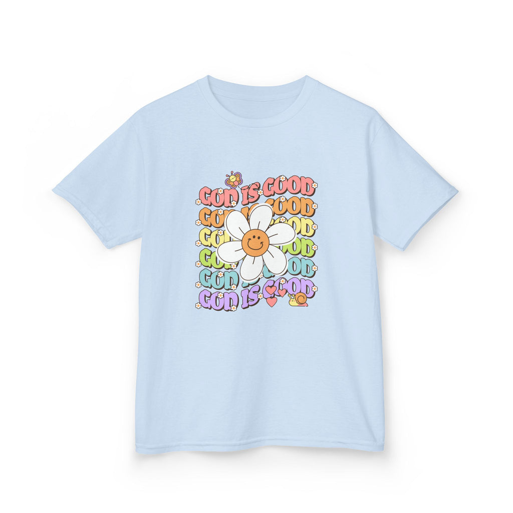 Kids Tee — "Cup Is Good" Smiling Daisy Retro Rainbow Graphic