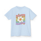 Kids Tee — "Cup Is Good" Smiling Daisy Retro Rainbow Graphic