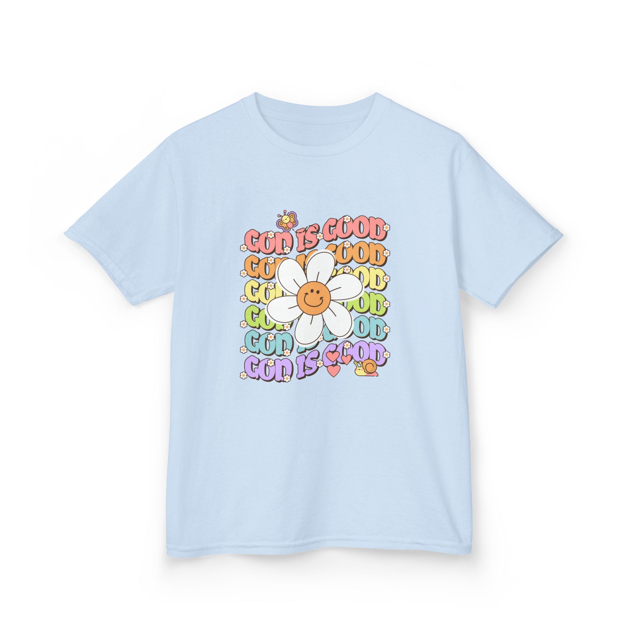 Kids Tee — "Cup Is Good" Smiling Daisy Retro Rainbow Graphic