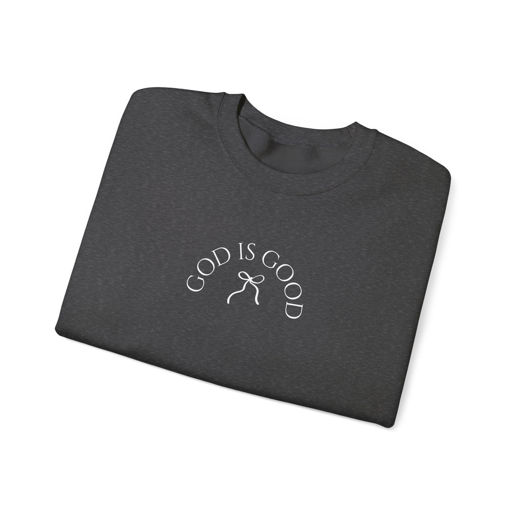 Crewneck Sweatshirt - "God Is Good" Minimal Arch Graphic | Cozy Faith-Based Pullover