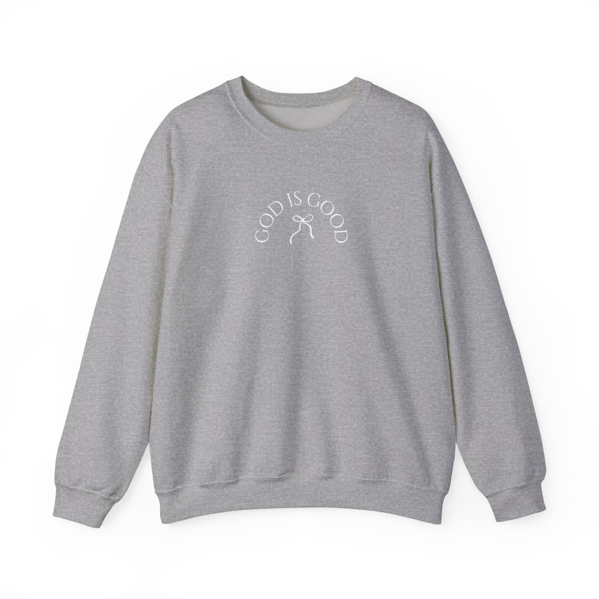 Crewneck Sweatshirt - "God Is Good" Minimal Arch Graphic | Cozy Faith-Based Pullover
