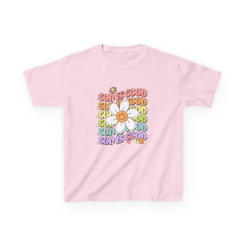 Kids Tee — "Cup Is Good" Smiling Daisy Retro Rainbow Graphic