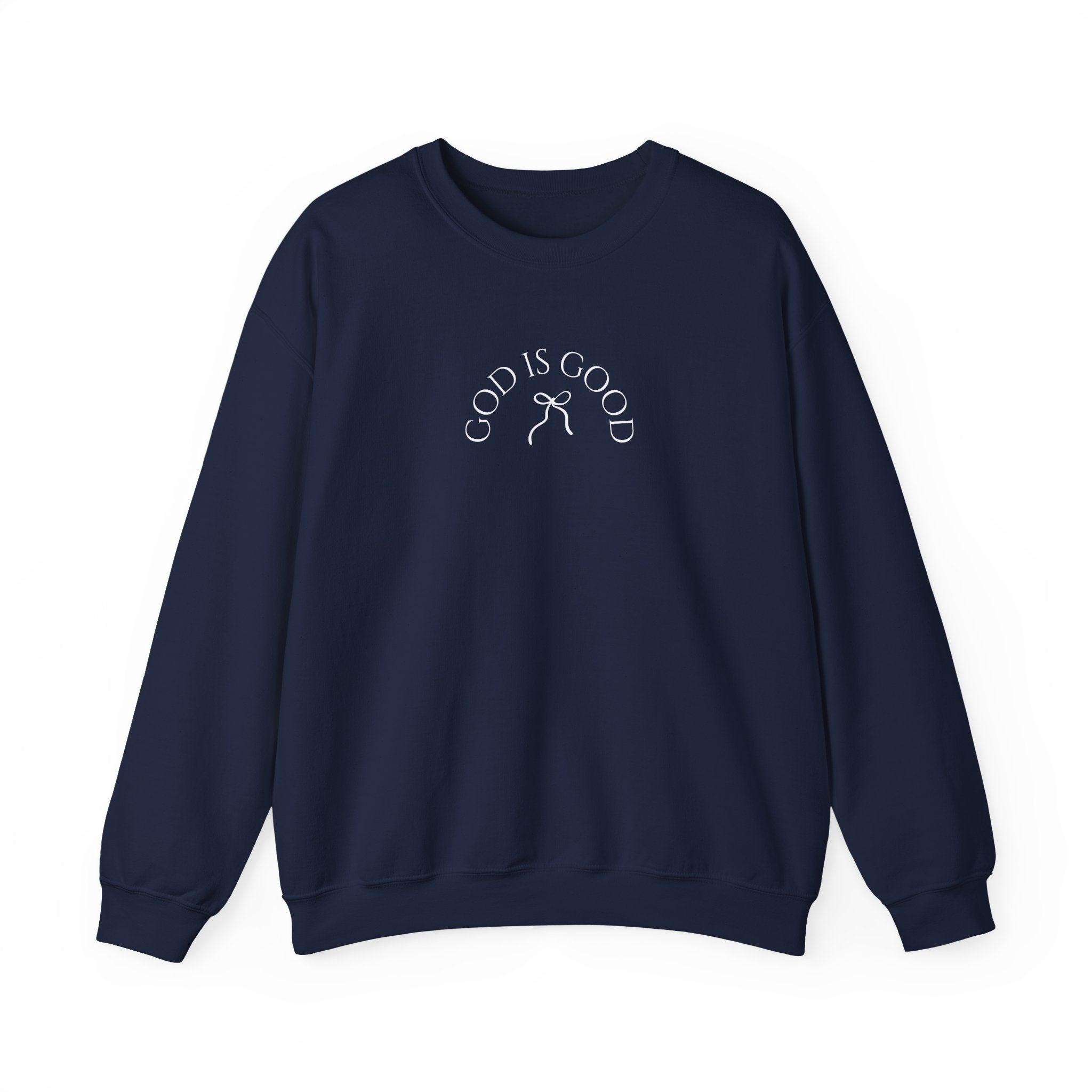 Crewneck Sweatshirt - "God Is Good" Minimal Arch Graphic | Cozy Faith-Based Pullover