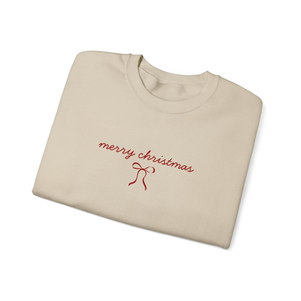 Crewneck Sweatshirt — "merry christmas" Minimal Ribbon Holiday Design