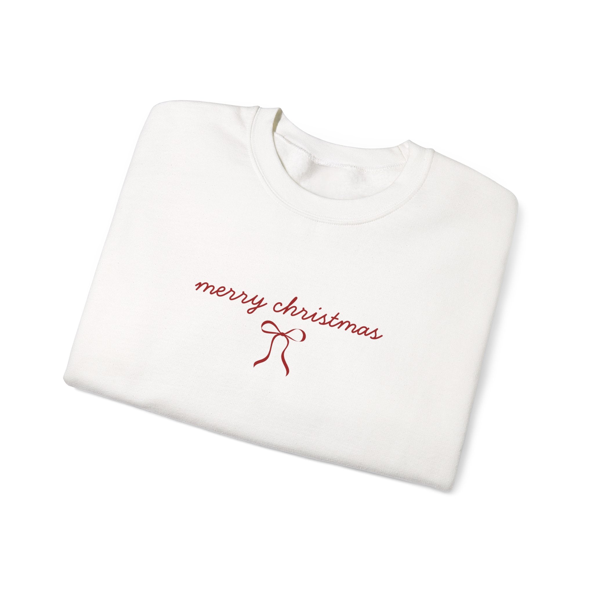 Crewneck Sweatshirt — "merry christmas" Minimal Ribbon Holiday Design