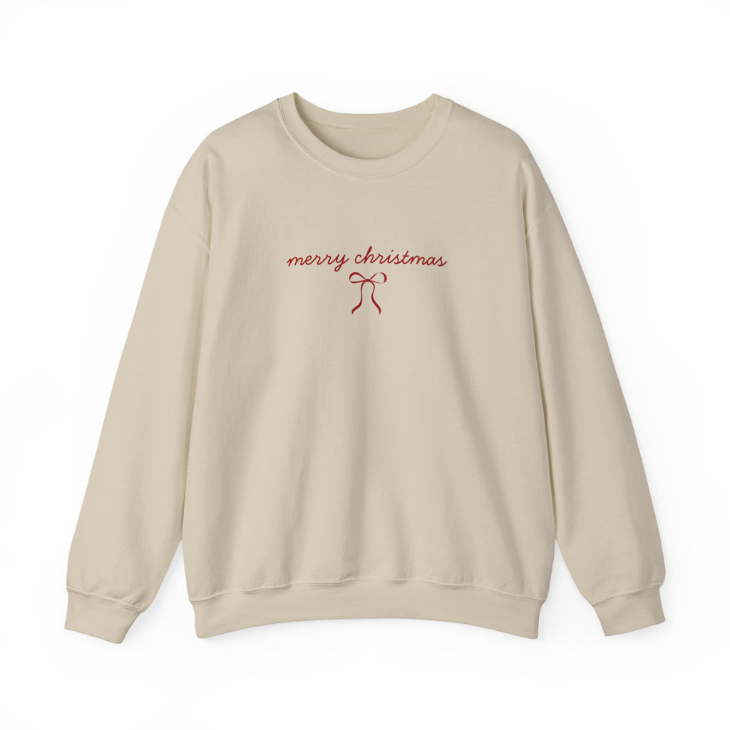 Crewneck Sweatshirt — "merry christmas" Minimal Ribbon Holiday Design