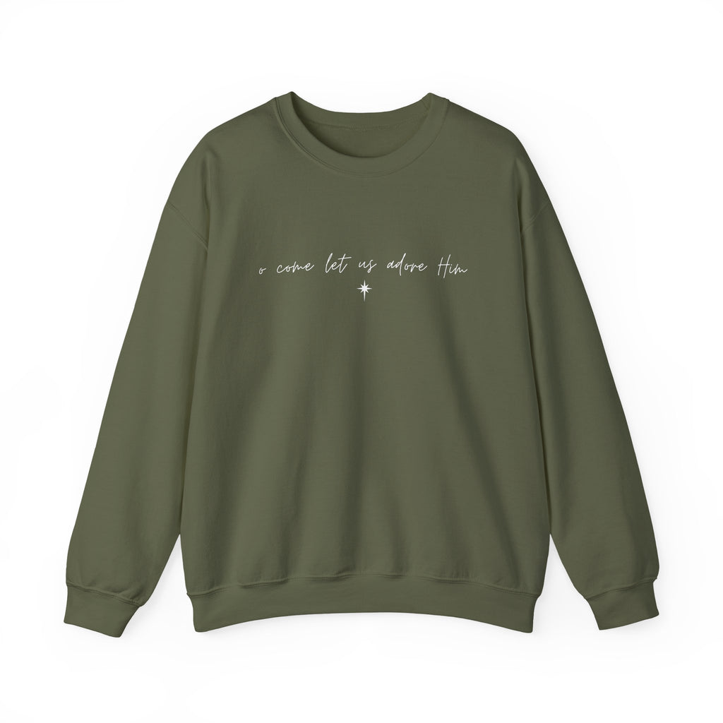 O Come Let Us Adore Him – Minimal Christmas Crewneck Sweatshirt